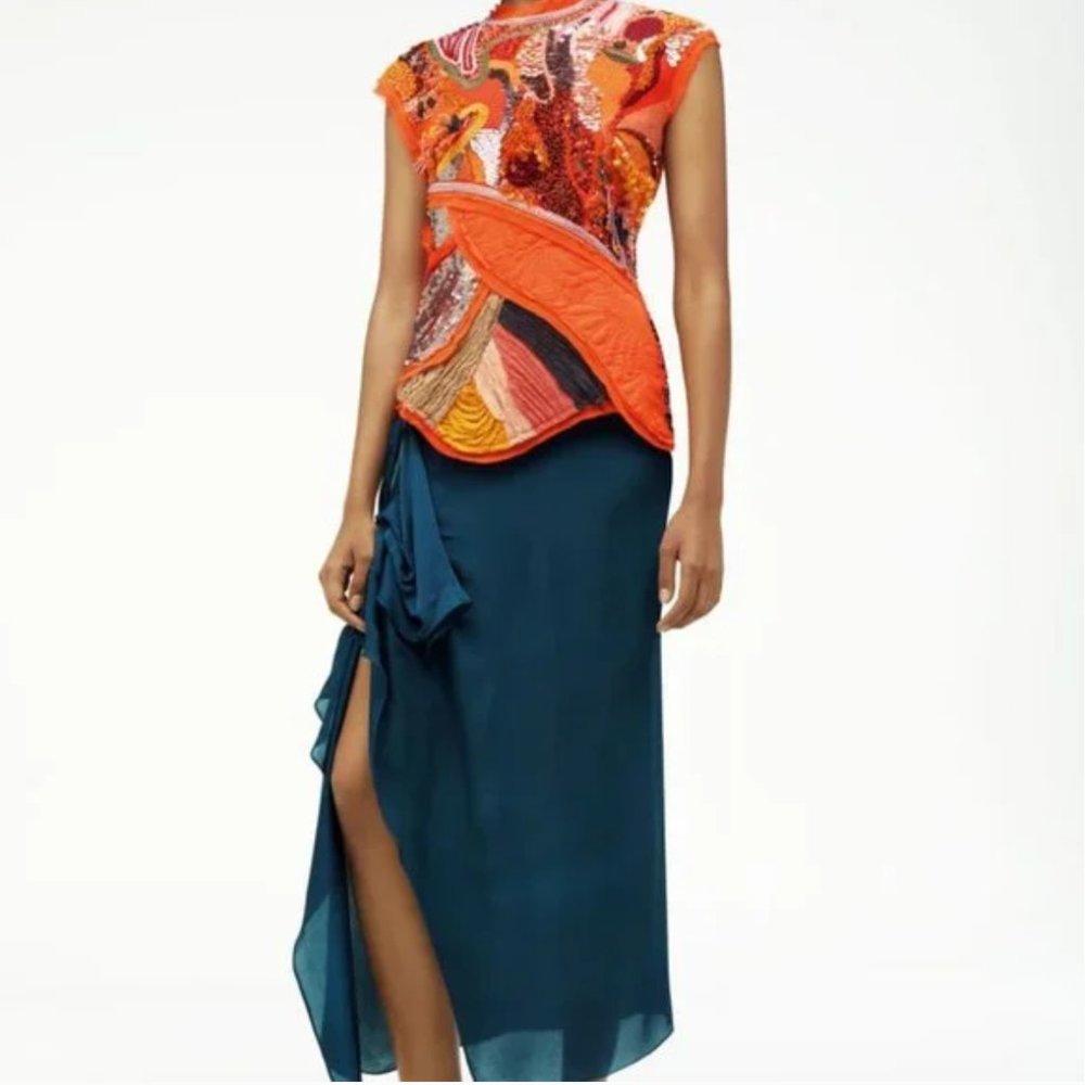 RARE!! NWT ZARA ATELIER BEADED DRESS LIMITED EDITION ORANGE S M GORGEOUS!! - Picture 5 of 13